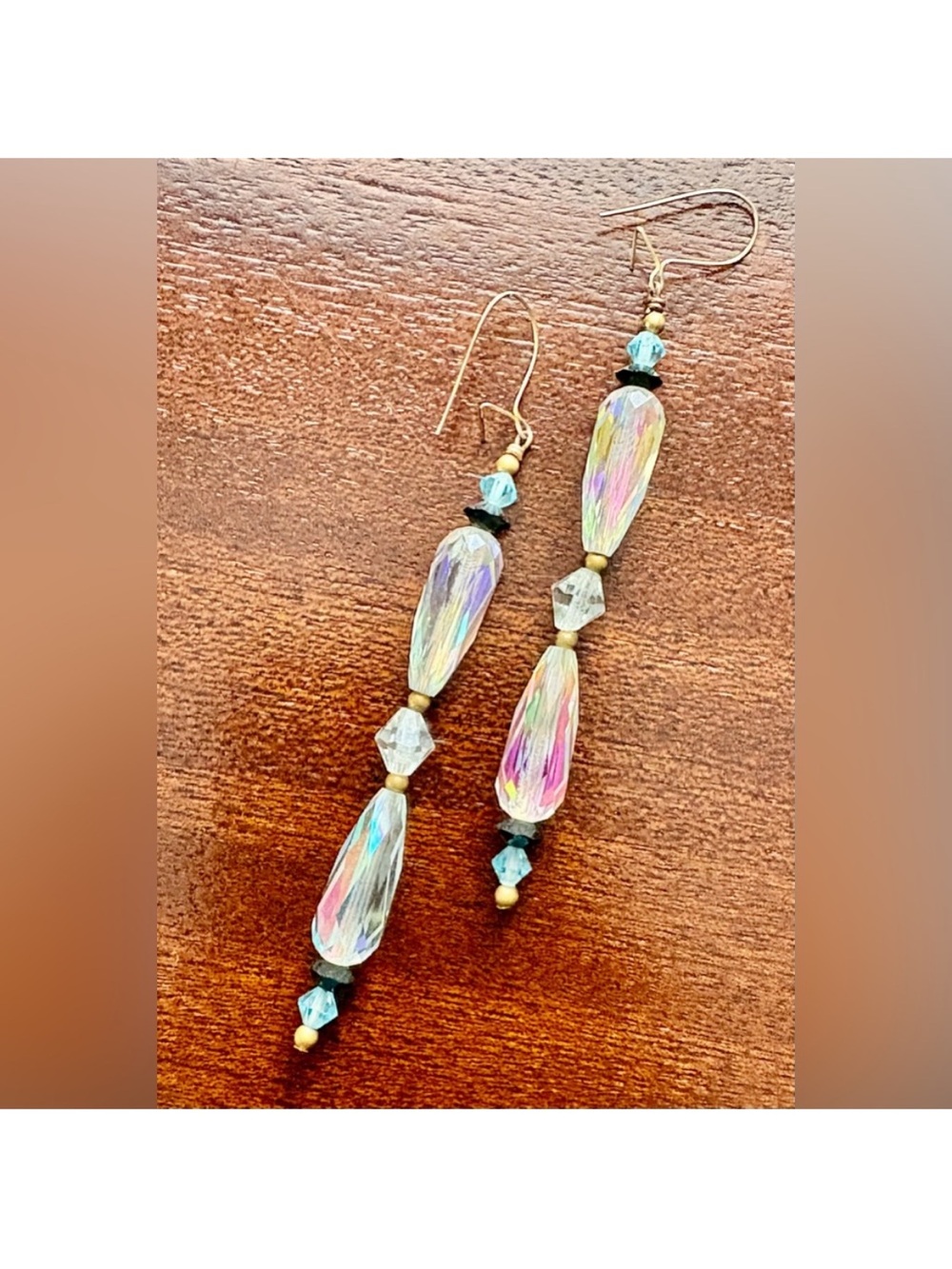 Vintage AB Crystal Teardrop Dangle Earrings